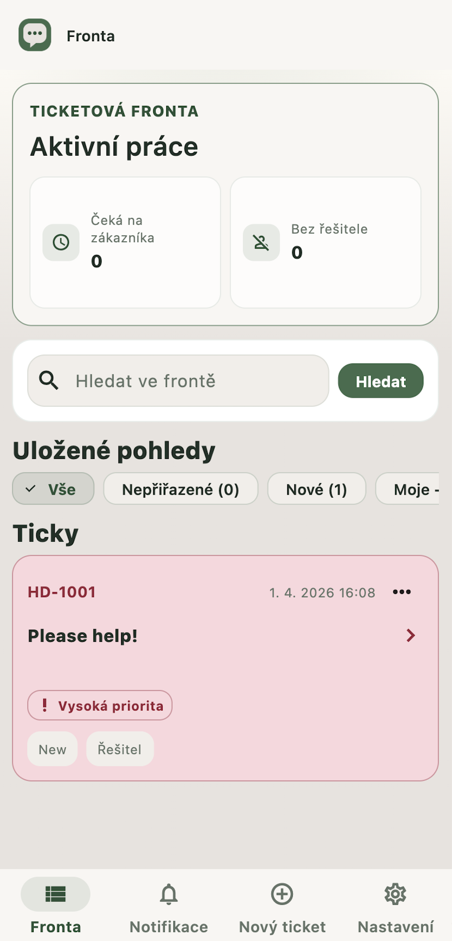 Direvio mobilní fronta ticketů
