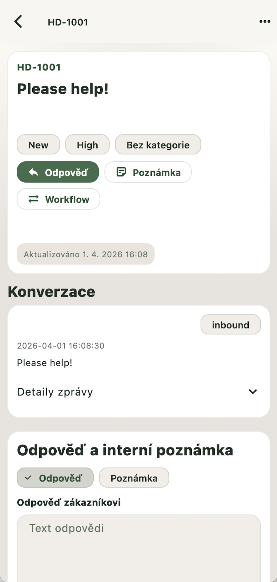 Direvio mobilní detail ticketu
